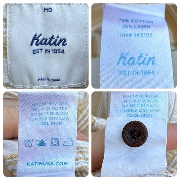 Katin Ian Linen Blend Shirt in Brass ( Tan and White Stripe ) | Medium - Picture 7 of 7